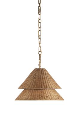 Halo Double Shade 15" Deep Pendant - Soft Brass/Woven Shade
