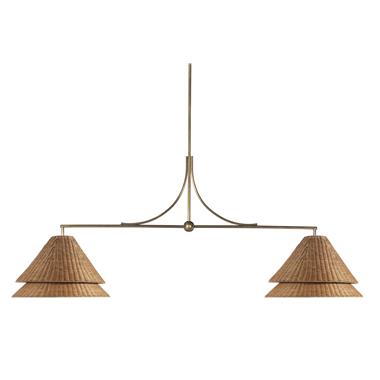 Halo Two Arm Bar Pendant 15" Deep - Soft Brass/Woven Shade